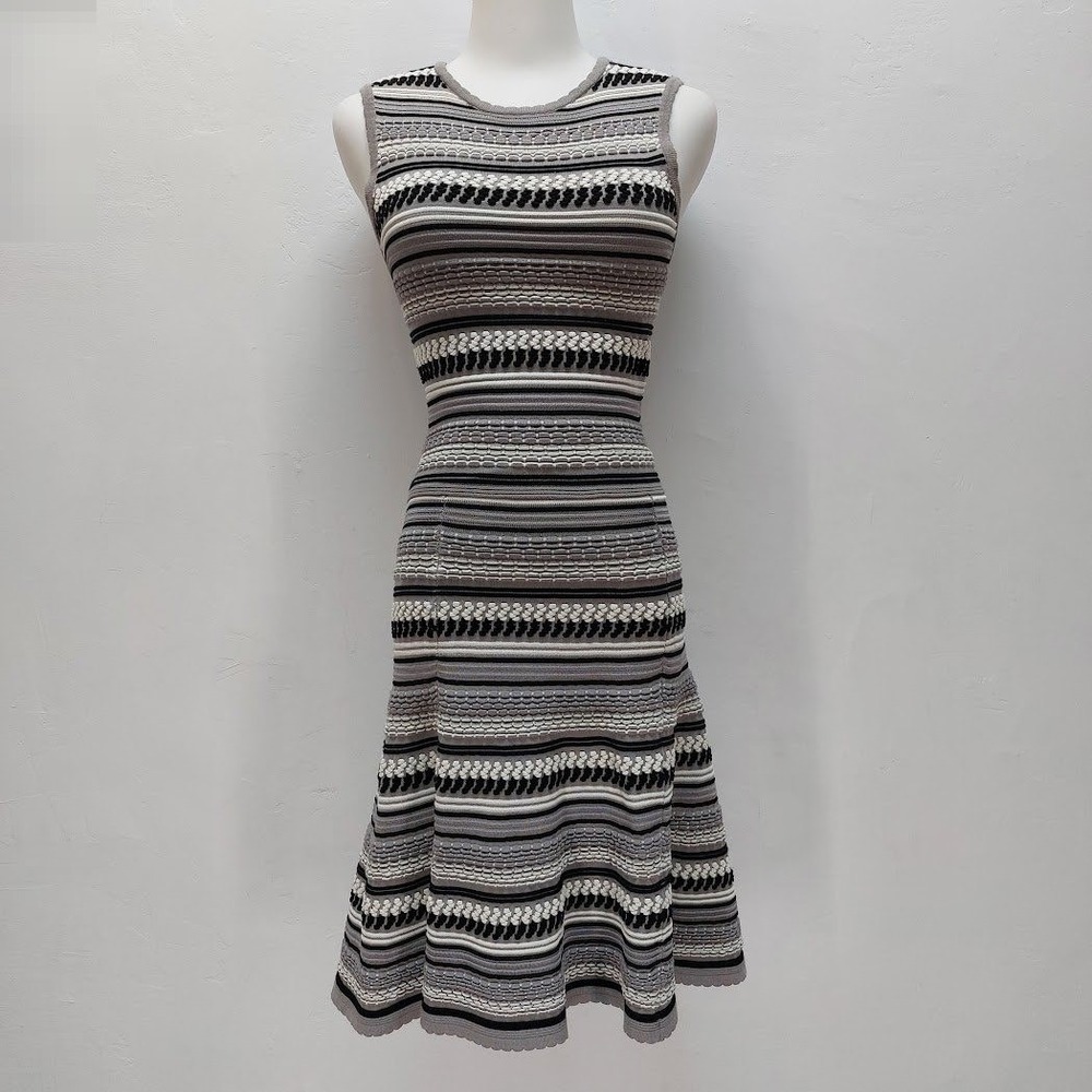 Torn by Ronny Kobo Knit Midi Dress Women's XS Grey Striped Contemporary